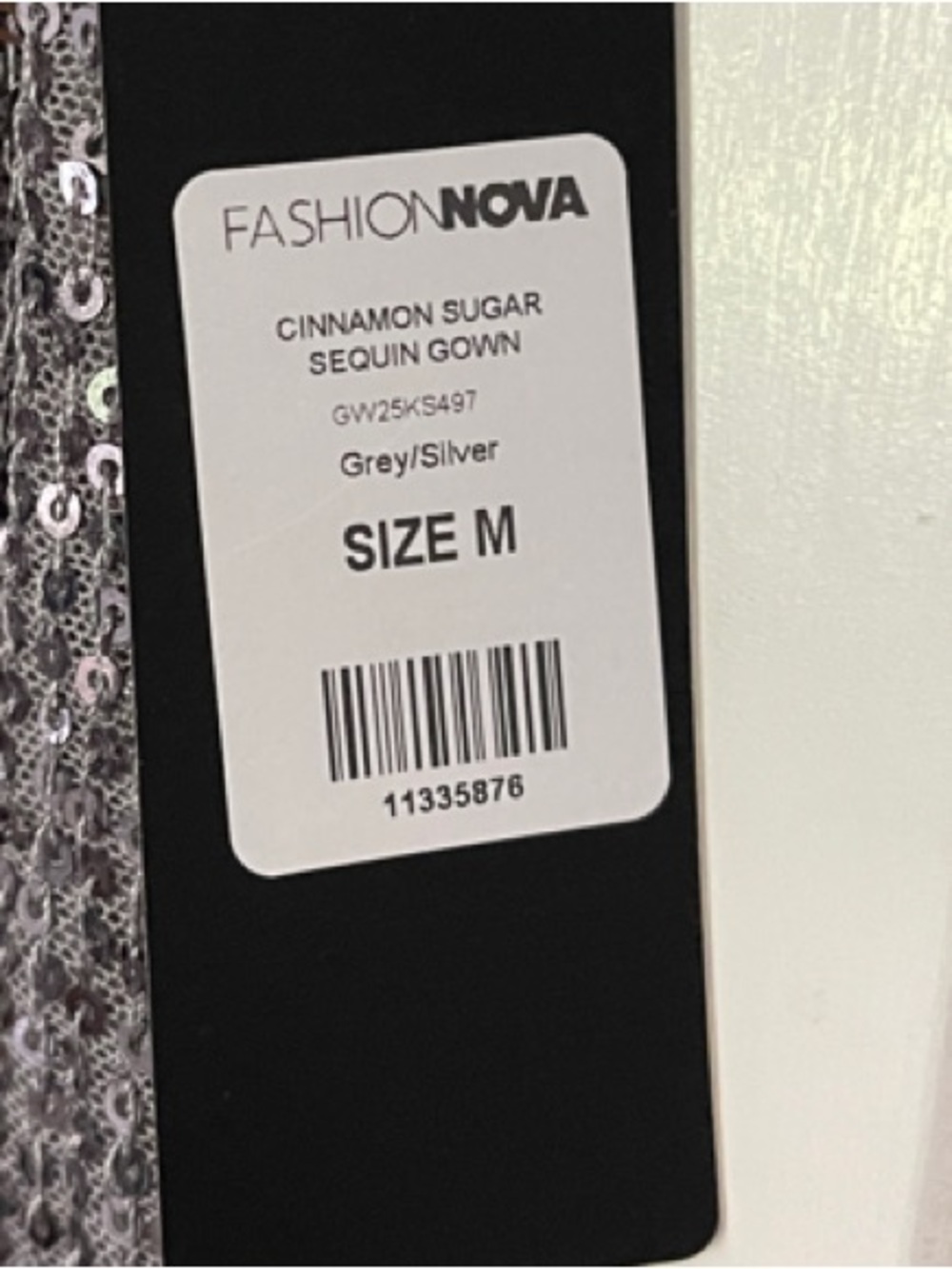 Fashion Nova Gray Silver Sequin Strapless Gown - Picture 2 of 6